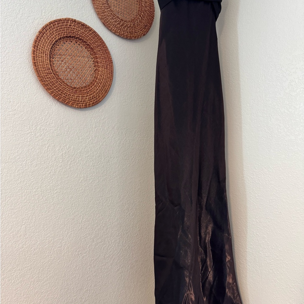 Betsy & Adam brown Strapless Gown